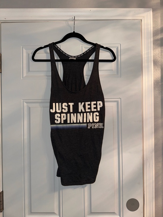 PINK Victoria's Secret Tops - PINK Grey Racerback Tank - "Just Keep Spinning"